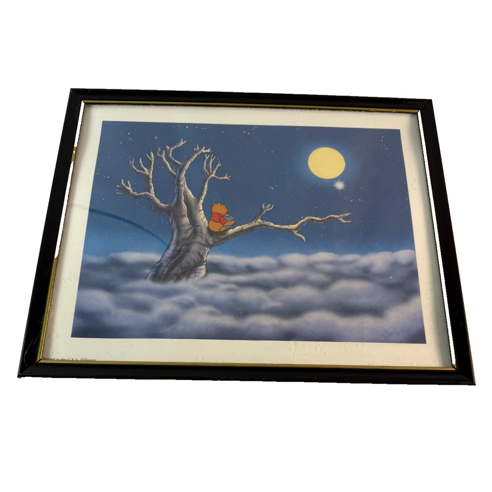 Disney Lithograph Print Winnie the Pooh‎ Tree Night Sky Moon Black Frame